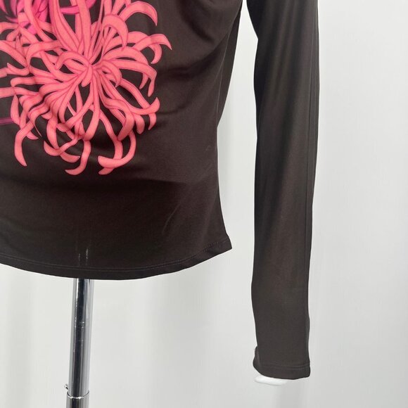 DKNY 100% Silk Blouse Extra Long Gathered Gathered Sleeves, Fireworks on Front S - Picture 5 of 7